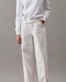Sudadera Blanca Calvin Klein Mujer de Felpa | Capucha y Monograma Bordado